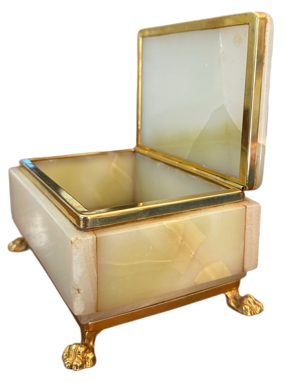 60s-70s Onyx Marble Trinket Jewelry box hand carved luminous hinged lid - Picture 3 of 13